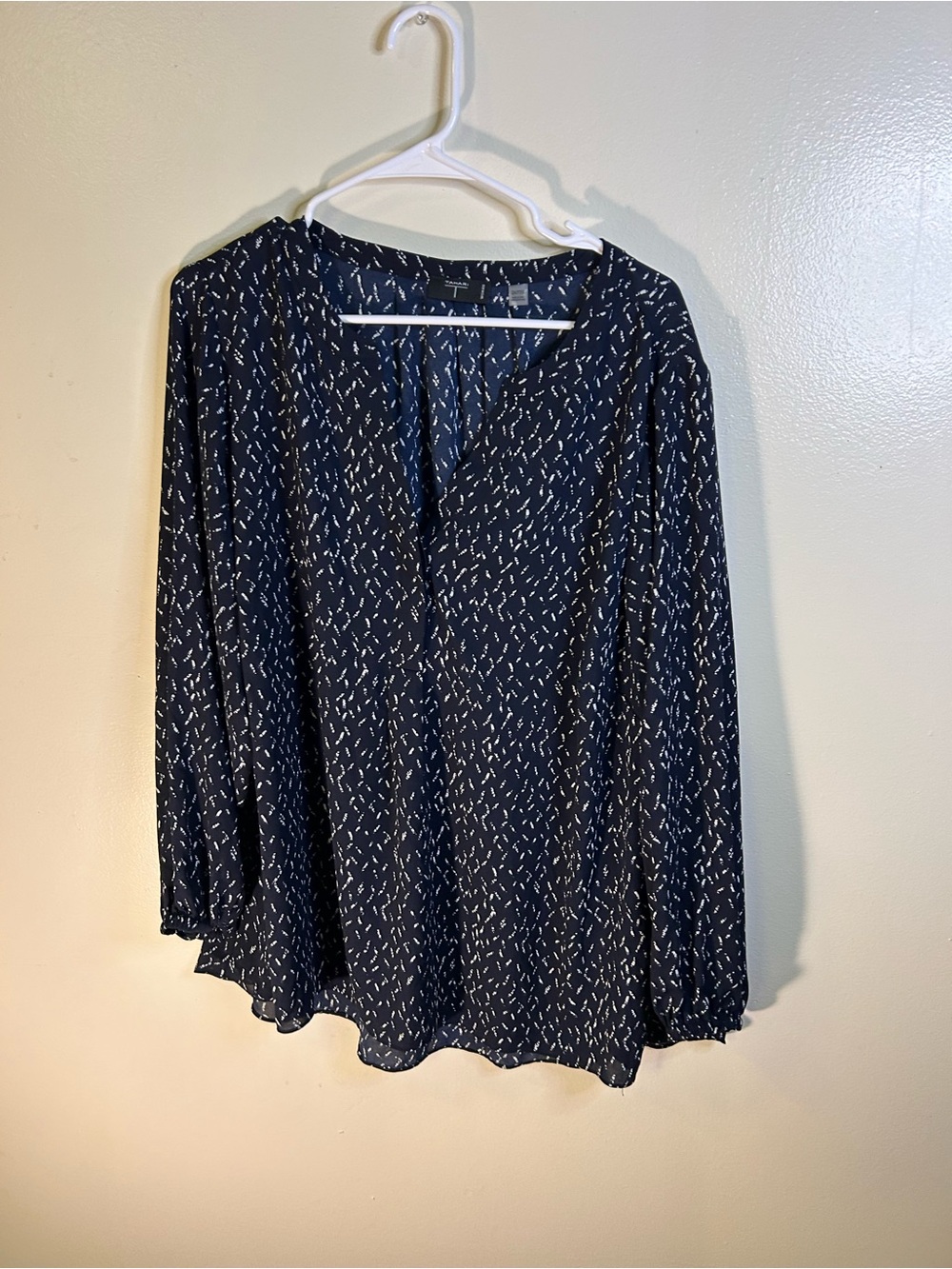 Tahari Navy Printed Long-Sleeve V-Neck Blouse